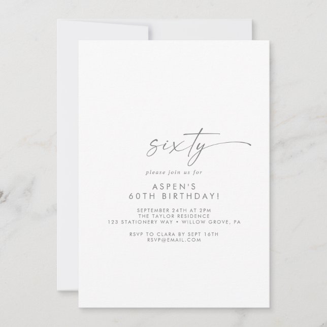 Modern Silver Script 60th Birthday Party Invitation (Front)