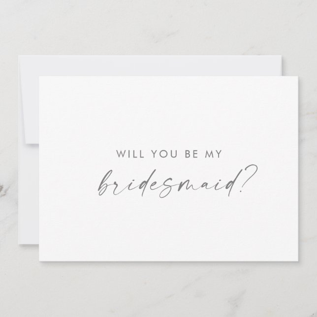 Modern Silver Script Bridesmaid Proposal Card (Front)