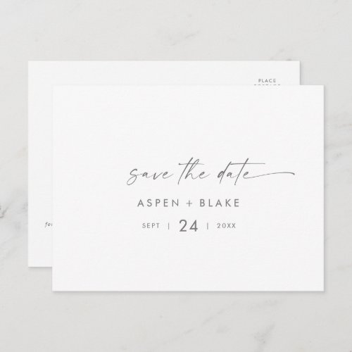 Modern Silver Script Horizontal Save the Date Invitation Postcard