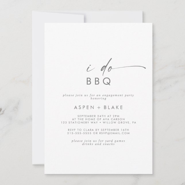 Modern Silver Script I Do BBQ Engagement Party Invitation (Front)