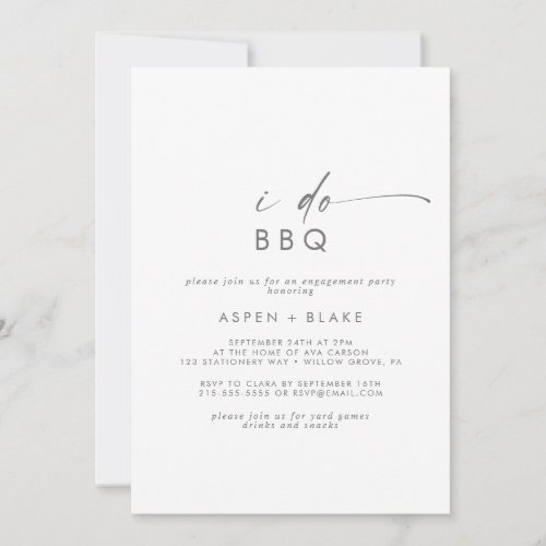 Modern Silver Script I Do BBQ Engagement Party Invitation