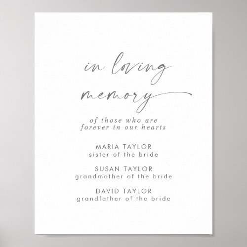 Modern Silver Script In Loving Memory Memorial Poster
