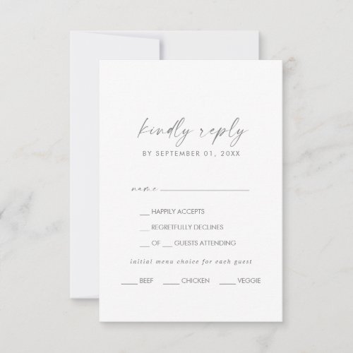 Modern Silver Script Menu Choice RSVP Card