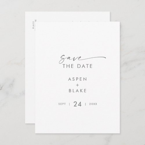 Modern Silver Script Save the Date Invitation Postcard