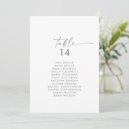 Modern Silver Script Table Number Seating Chart