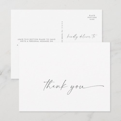 Modern Silver Script Thank You Postcard