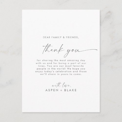 Modern Silver Script Thank You Reception Card