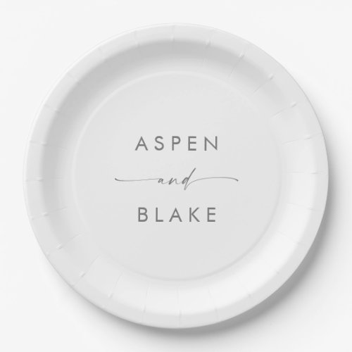 Modern Silver Script Wedding Cake Paper Plate