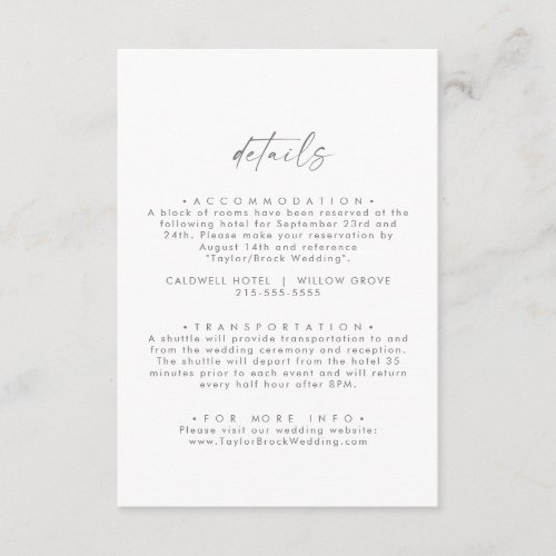 Modern Silver Script Wedding Details Enclosure Card