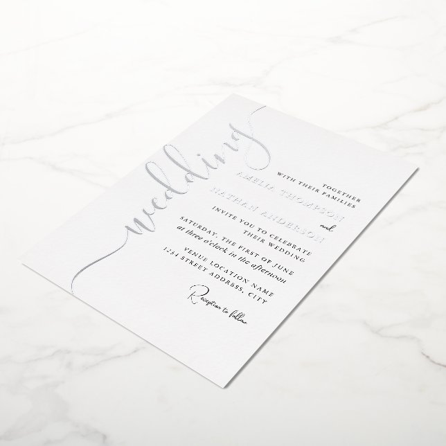 Modern Silver Script Wedding  Foil Invitation (Rotated)