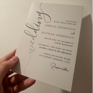 Modern Silver Script Wedding  Foil Invitation