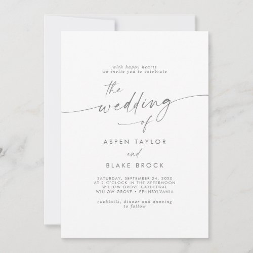 Modern Silver Script Wedding Invitation