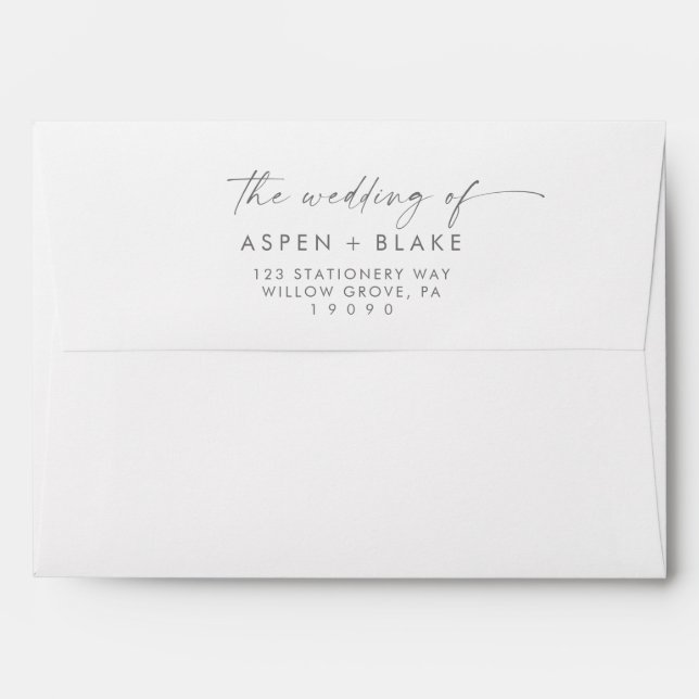 Modern Silver Script Wedding Invitation Envelope (Back (Top Flap))