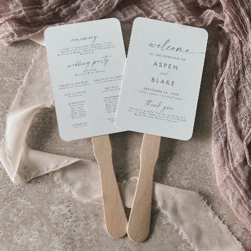 Modern Silver Script Wedding Program Hand Fan