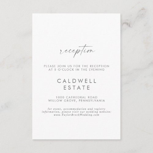 Modern Silver Script Wedding Reception Insert Card
