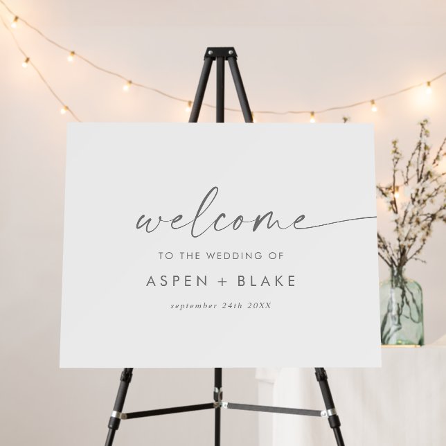 Modern Silver Script Wedding Welcome Foam Board (In Situ (Stand))