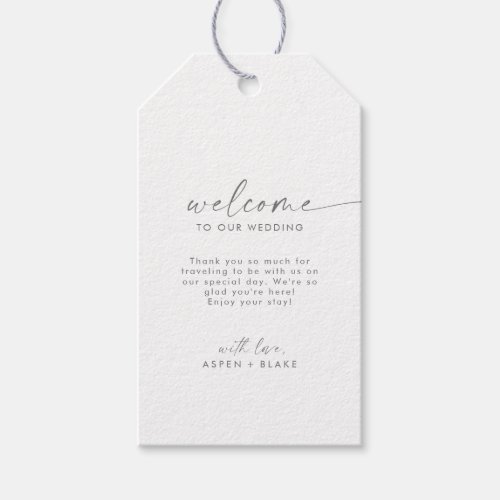 Modern Silver Script Wedding Welcome Gift Tags