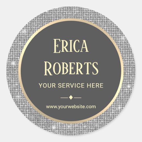 Modern Silver Sequins Gold Border Beauty Business Classic Round Sticker