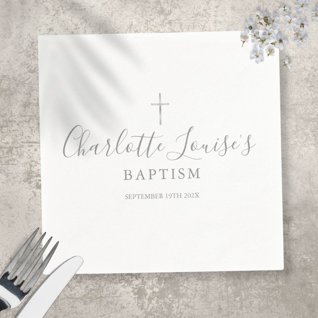 Modern Silver Signature Baptism Christening Napkins (Creator Uploaded)