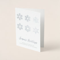 Modern Silver Snowflakes Business Holiday Foil Card