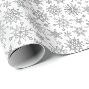 Modern Silver Snowflakes Christmas Holiday Wrapping Paper