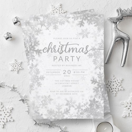 Modern Silver Snowflakes Company Christmas Party Invitation