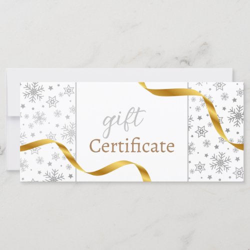 Modern Silver Snowflakes Gold Ribbon Gift Card