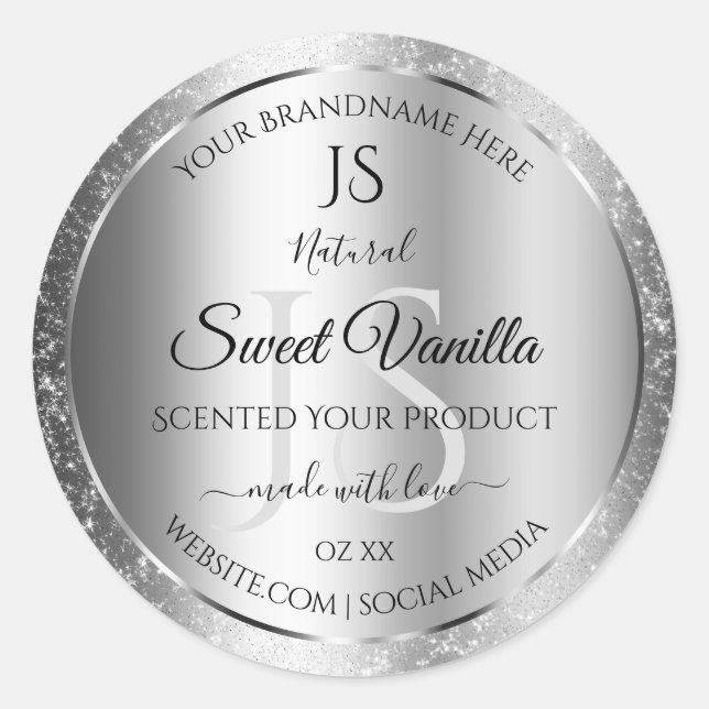 Modern Silver Soft Glitter Monogram Product Labels (Front)