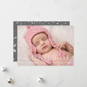 Modern Silver Splash Merry Christmas Photo Card