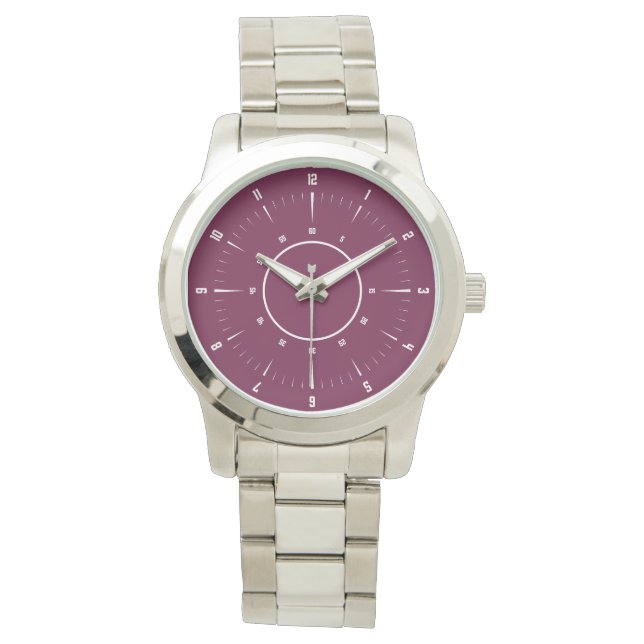 Modern Silver Stainless Steel Watch with Pink Dial (Front)