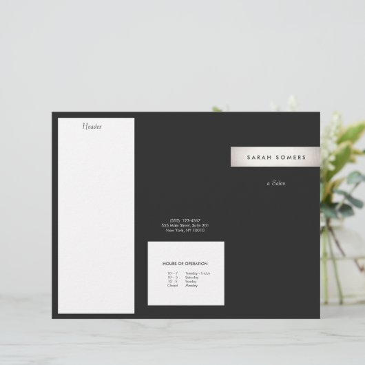 Modern Silver Stripe Black Salon Trifold Brochure (Standing Front)