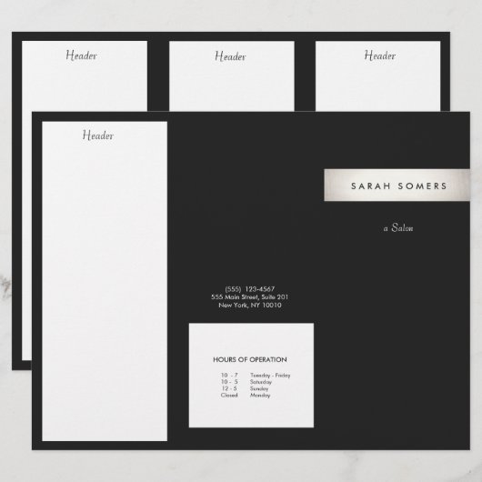 Modern Silver Stripe Black Salon Trifold Brochure (Front/Back)