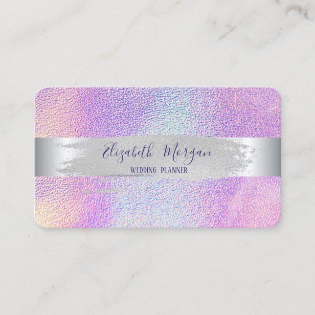 Modern ,Silver  Stripe,Brush Stroke Holographic Business Card (Front)