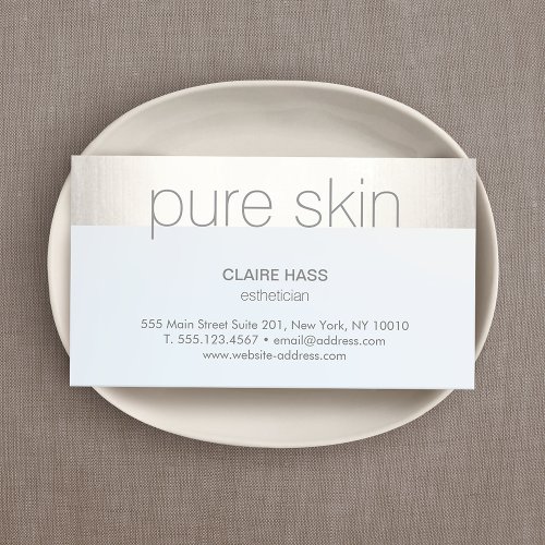 Modern Silver Stripe Light Blue Esthetician Spa Business Card