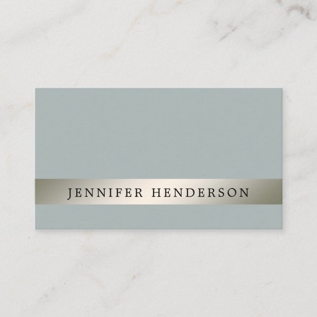 Modern silver striped dusty blue professional business card (Front)