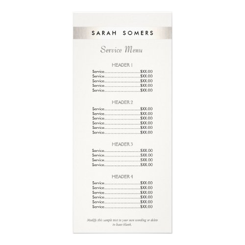 Modern Silver Striped Salon White Price List Menu