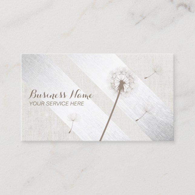 Modern Silver Stripes Elegant Dandelion Plain Business Card (Front)