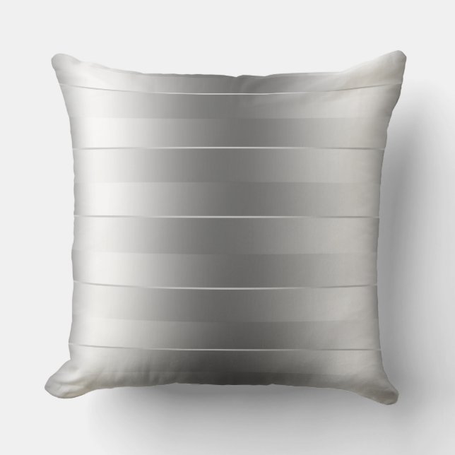 Modern Silver Stripes Pattern Throw Pillow (Front)