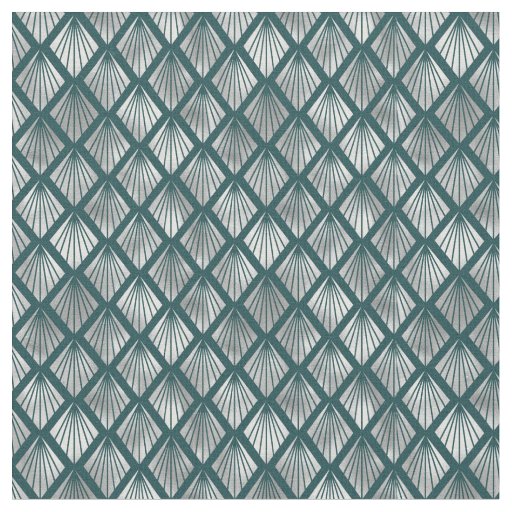 Modern Silver Teal Elegant Art Deco Fabric