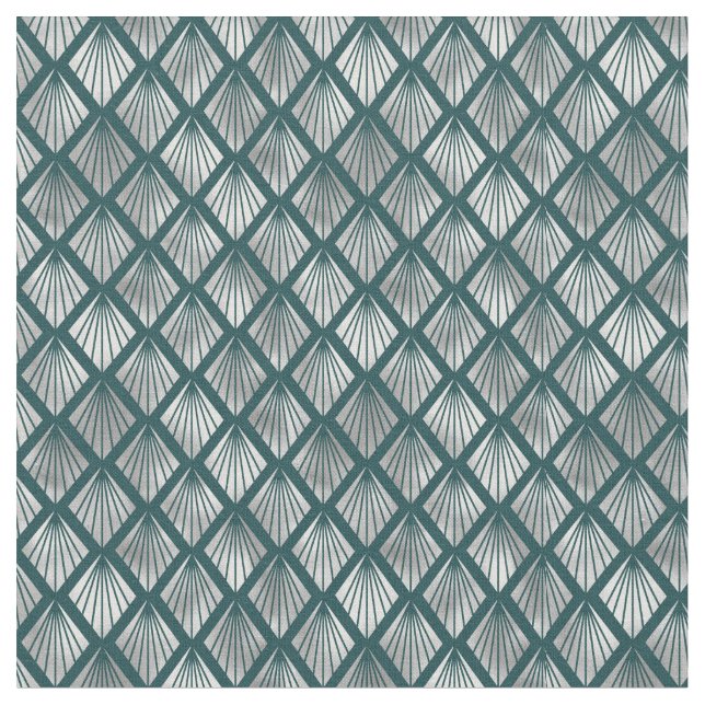 Modern Silver Teal Elegant Art Deco Fabric (Close Up)