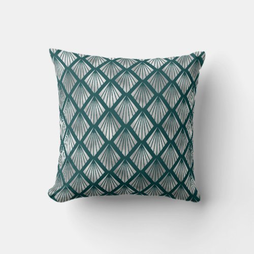 Modern Silver Teal Elegant Art Deco Throw Pillow