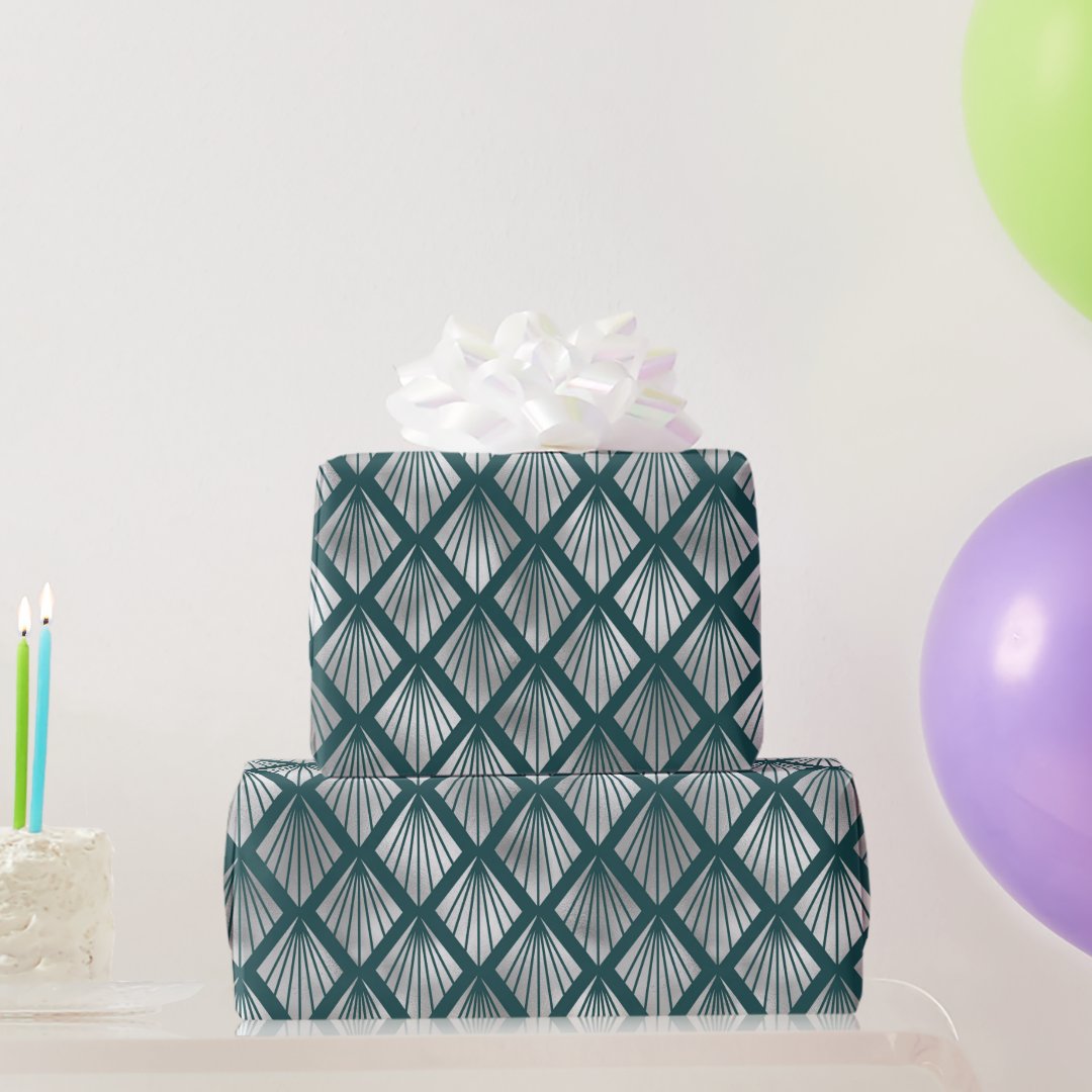 Modern Silver Teal Elegant Art Deco Wrapping Paper | Zazzle