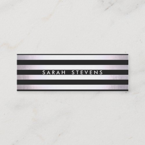 Modern Silver Thin Black Striped Salon and Spa 2 Business Cards