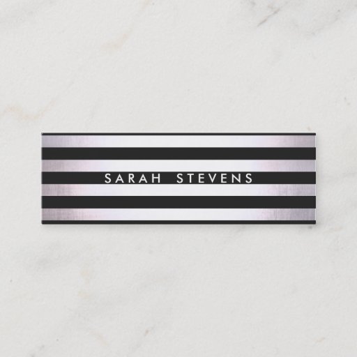 Customizable Modern Silver Thin Black Striped Salon and Spa 2 Business Cards