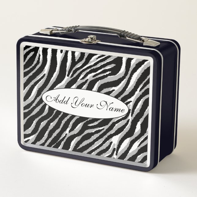 Modern Silver Tiger Add Your Text Metal Lunch Box (Front)