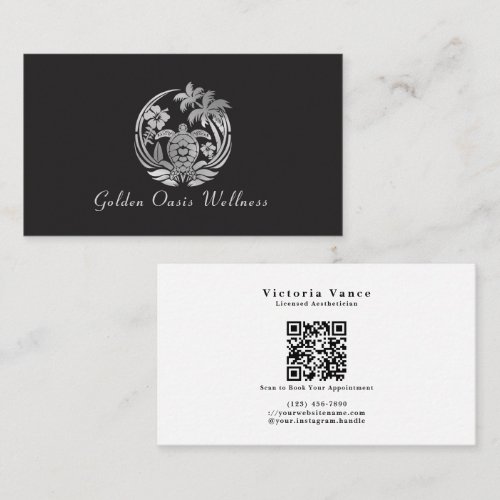 Modern Silver Turtle Wellness Spa Esthetician Business Card