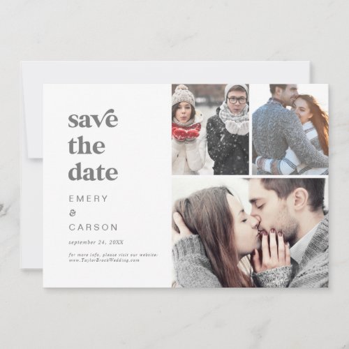 Modern Silver Typography 3 Photo Collage Save The Date