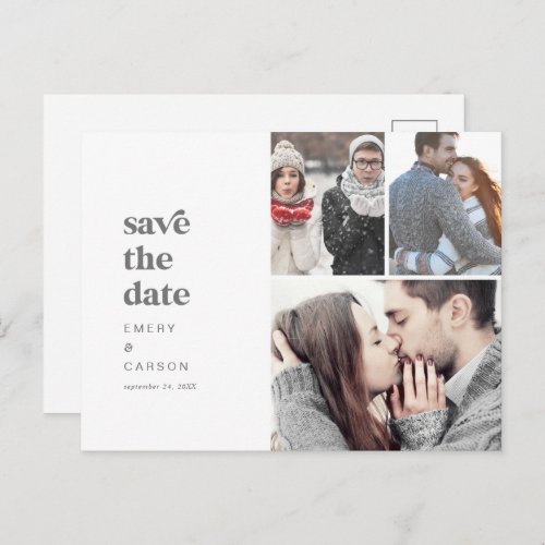 Modern Silver Typography 3 Photo Save the Date Invitation Postcard