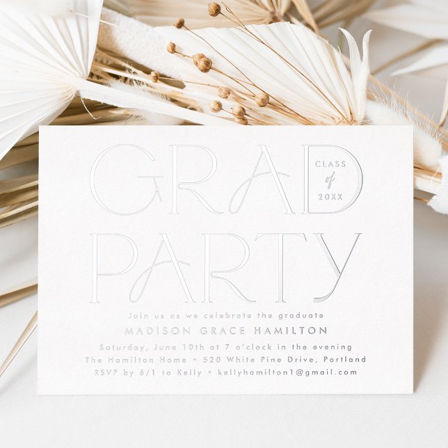 Modern Silver Typography Graduation Party Foil Invitation (Creator Uploaded)