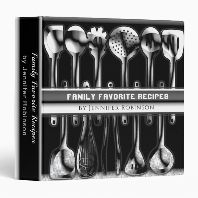 Modern Silver Utensils Recipe Cookbook 3 Ring Binder (Front/Spine)